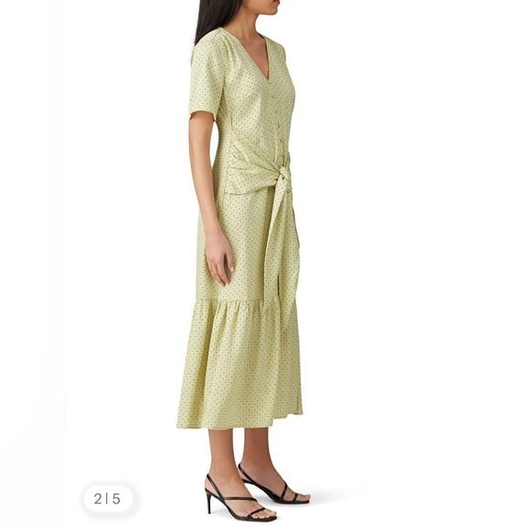 ANTHROPOLOGIE X LOVE, WHIT CITRON DOT  TIE WAIST MIDI DRESS - Picture 2 of 13